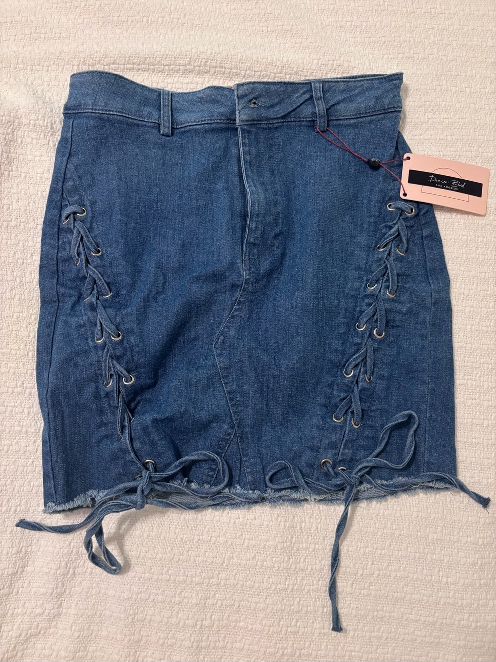 Denim Lace-Up Mini Skirt - Blue